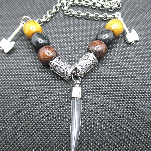 VIKING CREMATION HORN TOOTH PENDANT NECKLACE - Picture 8 of 10